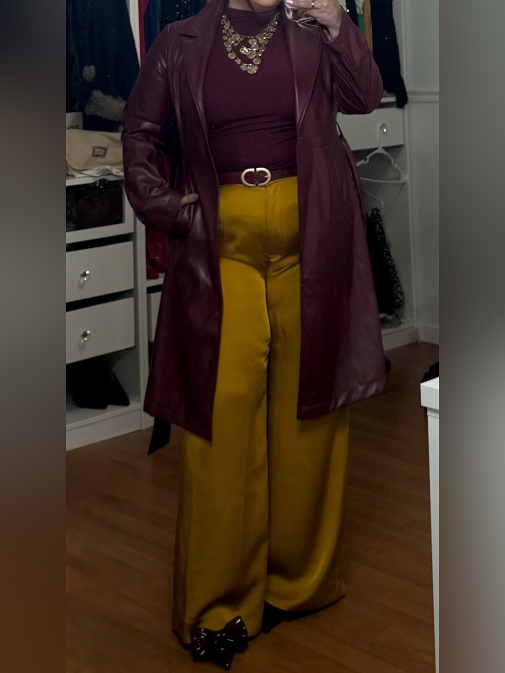 Nine West Wide-Leg Satin Pants in Mustard